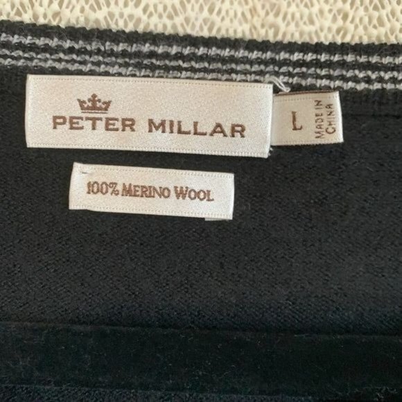 Peter Millar Men's Sweater Large Black Merino Wool Knit Long Sleeve V-Neck - Picture 4 of 11